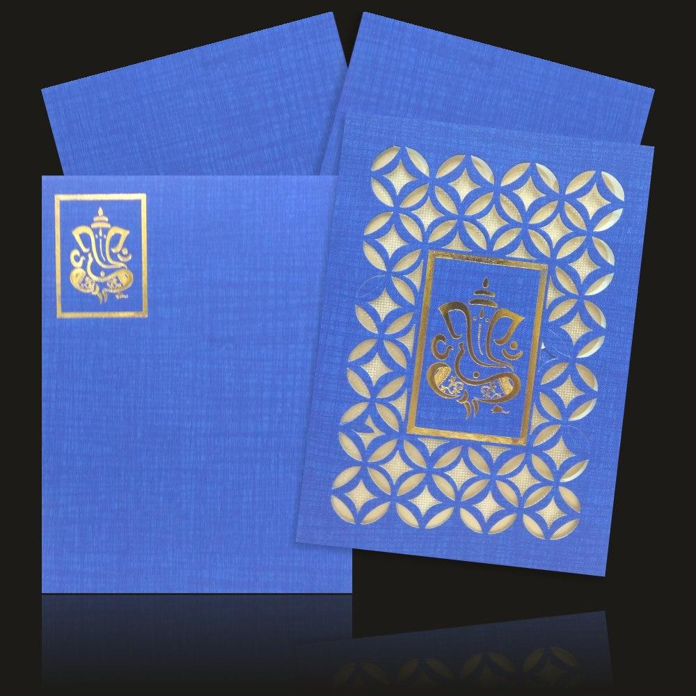 Gorgeous Ganesha Theme With Blue Shading Wedding Card-KNK30653-1